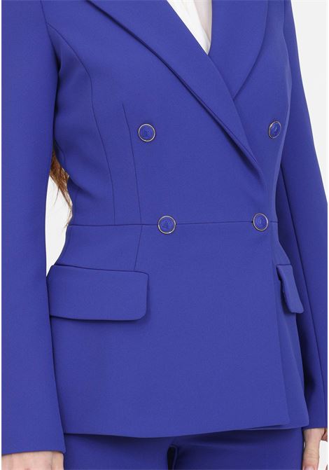 Indigo blue double-breasted women's blazer with buttons ELISABETTA FRANCHI | GI07341E2828